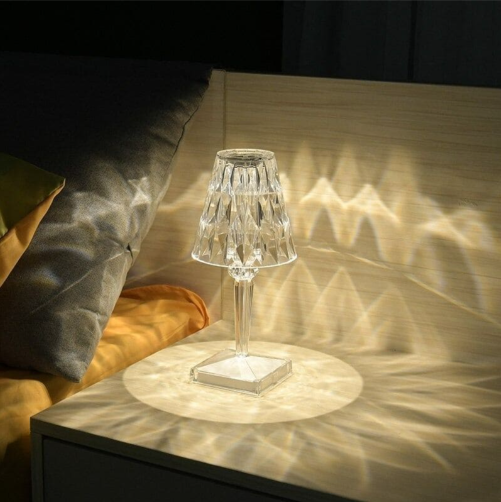 Acrylic Glass Table Lamp with Crystal Design