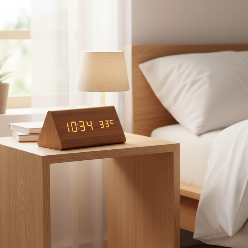 Wooden Clock with Voice Activation Feature