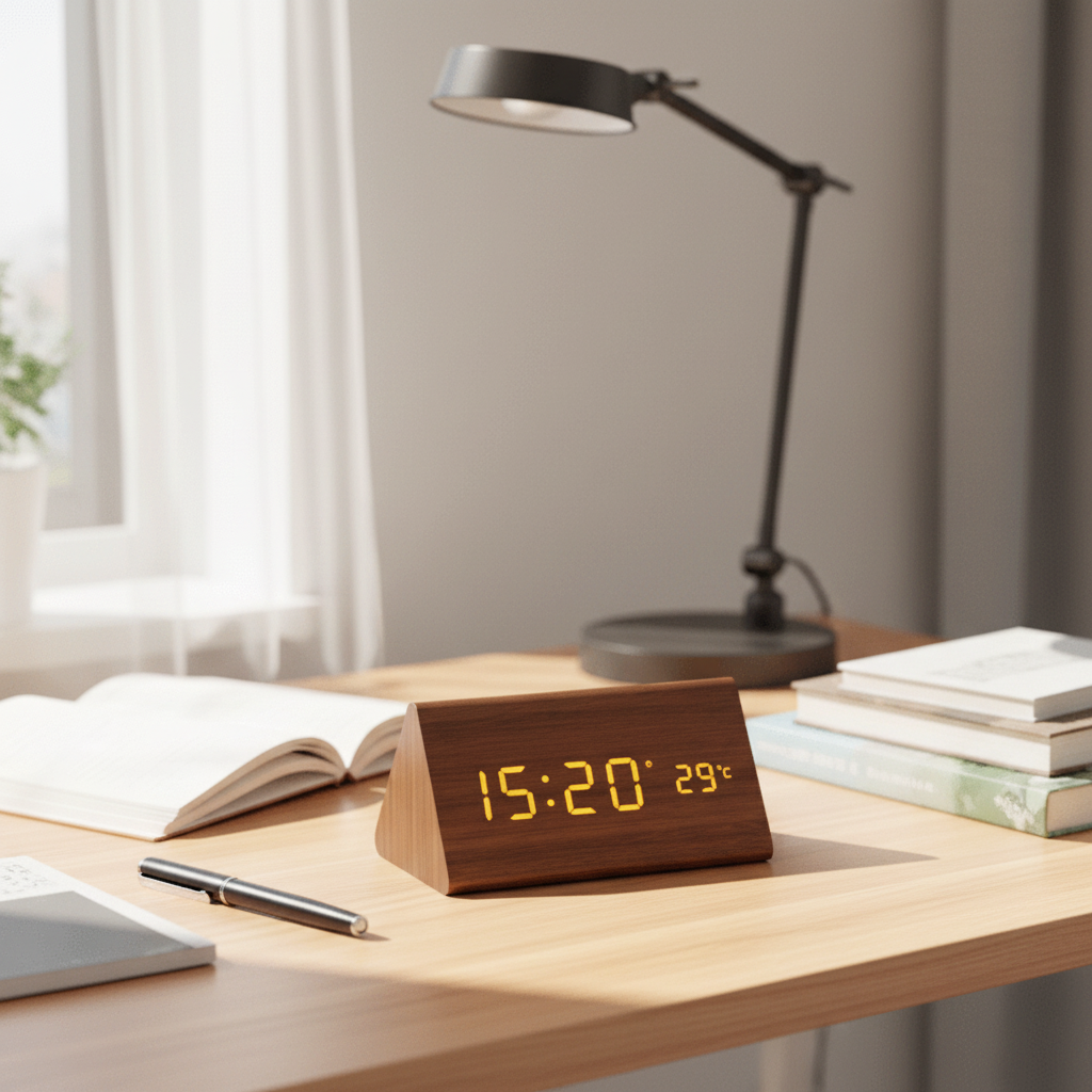 Wooden Clock with Voice Activation Feature