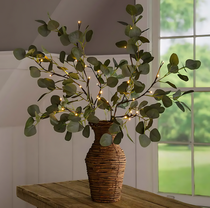 Lighted Faux Eucalyptus Garland - Battery-Powered Decorative Branch