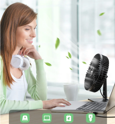 Oscillating USB Desk Fan – Quiet, Compact, 4-Speed Design for Nightstands