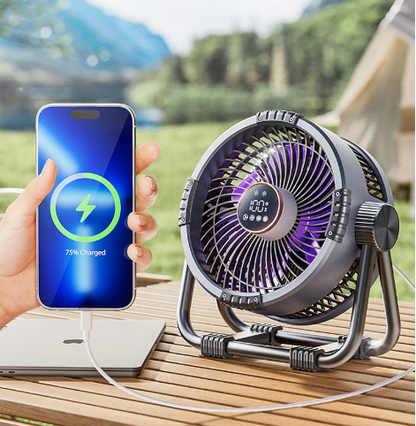 3-in-1 Outdoor Camping Fan with LED Light & Power Bank - 20,000mAh, Hook & Remote
