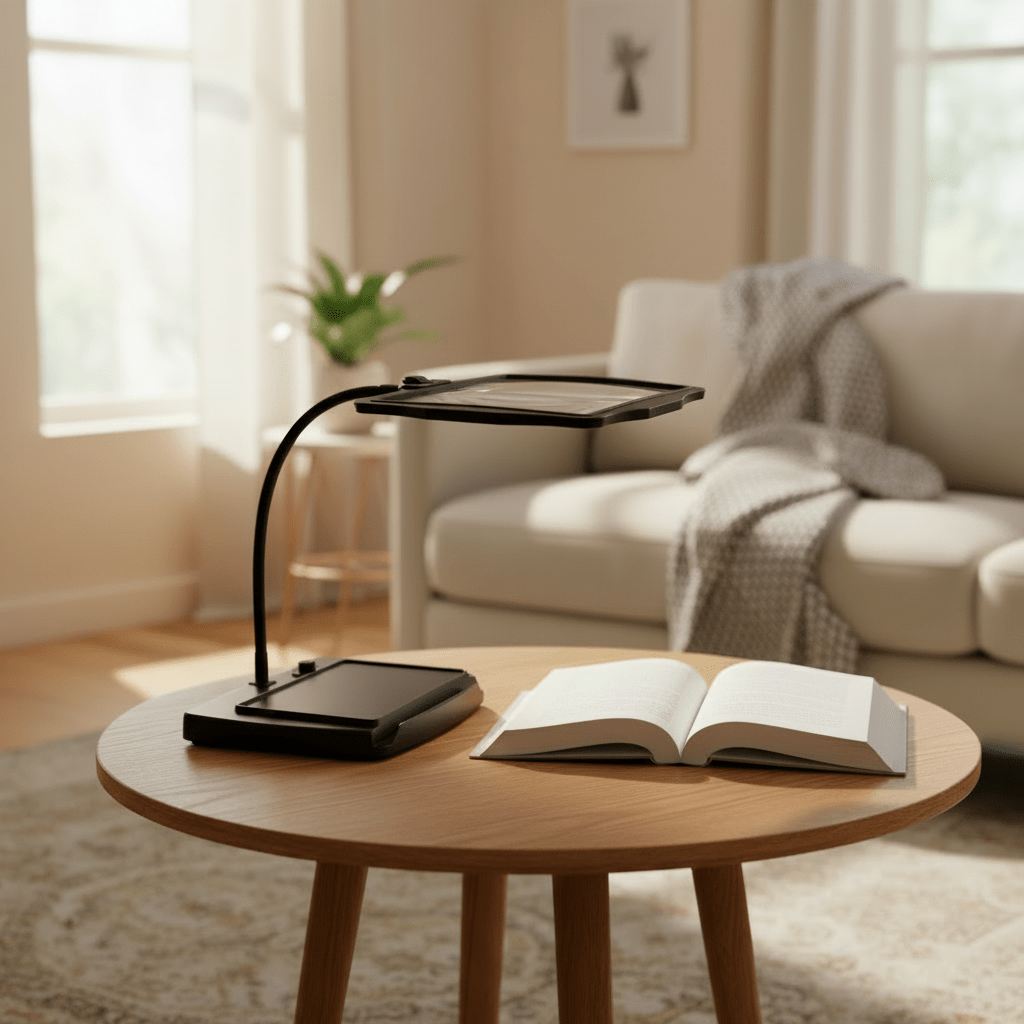 LED Illuminated Table Magnifier, 3x Zoom, Flexible Neck, Rechargeable Battery