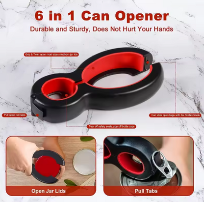 Multi-Functional Kitchen Jar and Bottle Opener – 6 Tools in 1