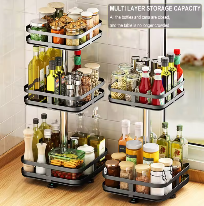 Rotating Metal Spice Rack with 3 Tiers
