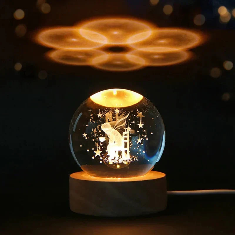 LED Starry Sky Projector with Wooden Base - 3D Crystal Night Light for Bedroom and Gifts