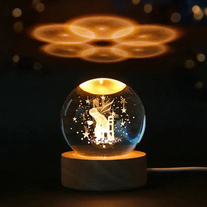 LED Starry Sky Projector with Wooden Base - 3D Crystal Night Light for Bedroom and Gifts