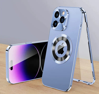 Magnetic 360° Full-Screen Lens Case for iPhone 15 14 13 - Aluminum