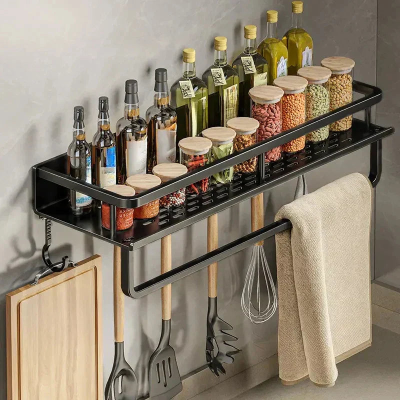 Wall-Mounted Aluminum Kitchen Rack – Stylish and Space-Saving Organizer