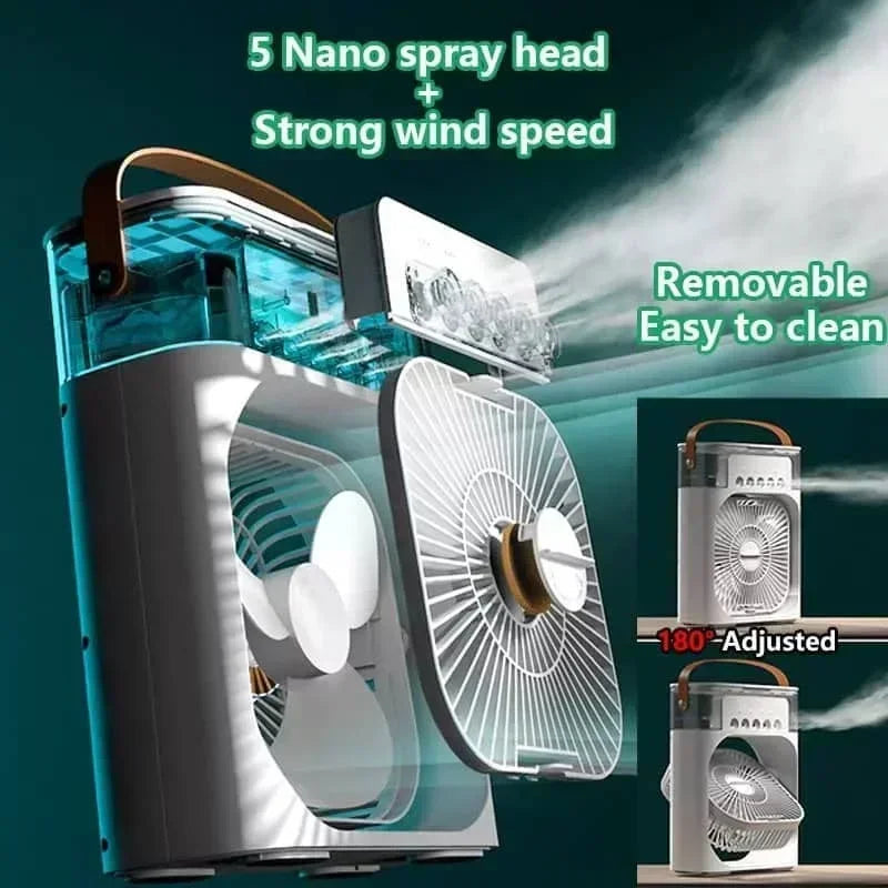 Portable 3-in-1 Air Cooler with Humidifier, Fan, and LED Night Light