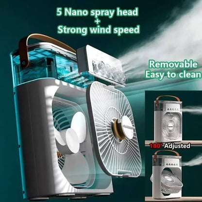 Portable 3-in-1 Air Cooler with Humidifier, Fan, and LED Night Light