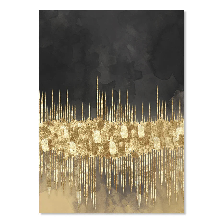 Stunning Urban Skyline Abstract Art on Black Canvas