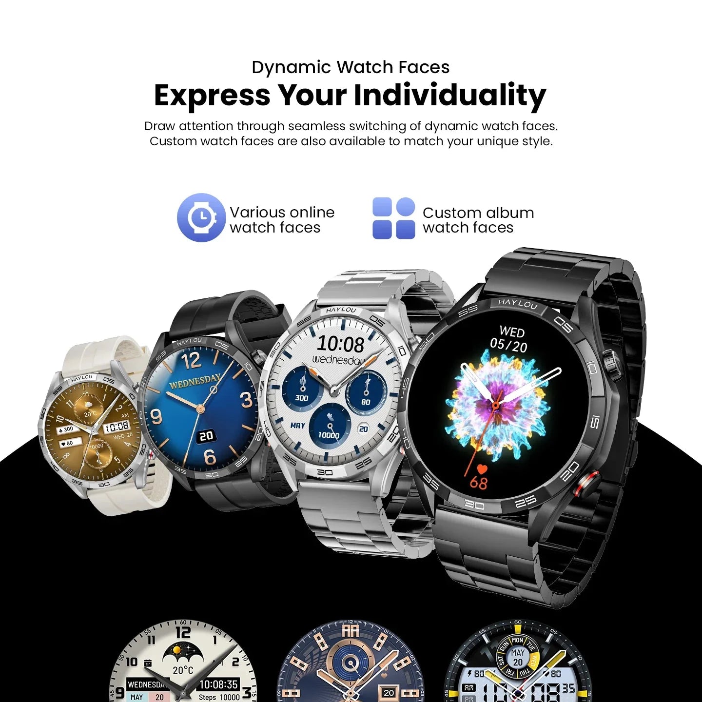 Smartwatch with 1.58" AMOLED Screen, Bluetooth Calling, 100+ Sports Modes & 24-Hour Health Tracking
