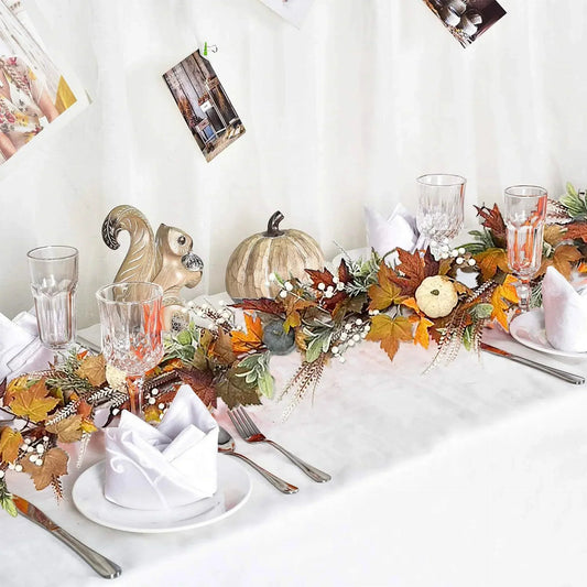 Autumn Wreath with Pumpkins and Maple Leaves – Fall Door Decor
