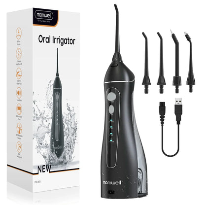 Portable Cordless Water Flosser - Rechargeable Oral Irrigator, 200ML Tank, 4 Tips, IPX7 Waterproof, 3 Settings