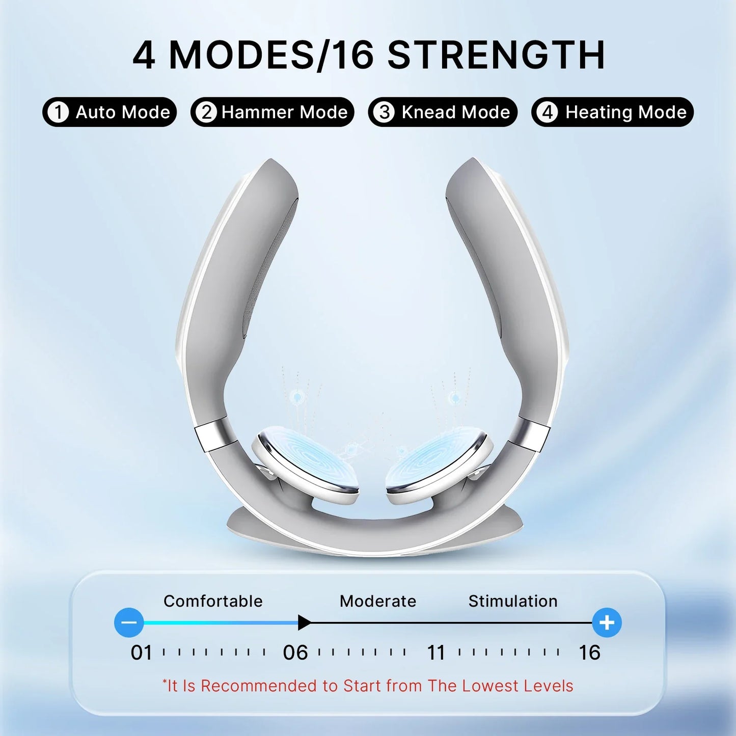 Wireless Neck Massager with Heat – 6 Modes, 15 Intensities, Auto Shut-Off