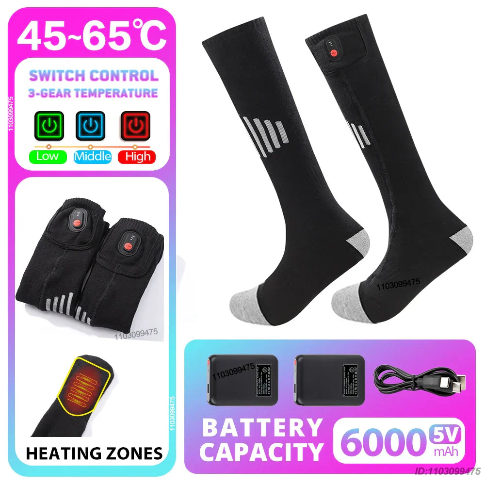 Heated Socks with Rechargeable 6000 mAh Battery | Up to 10 Hours Warmth | Unisex Thermal Socks for Outdoor, Skiing & Winter Use
