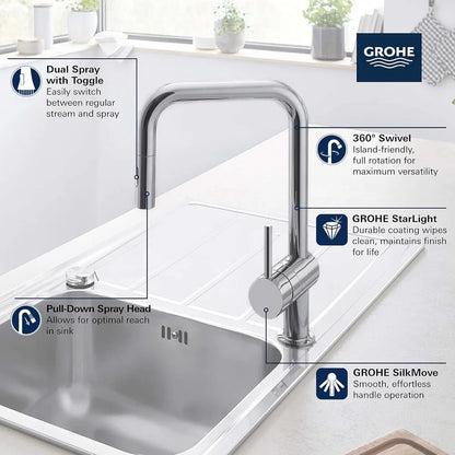 Polished Chrome Kitchen Faucet with Pull-Down Sprayer