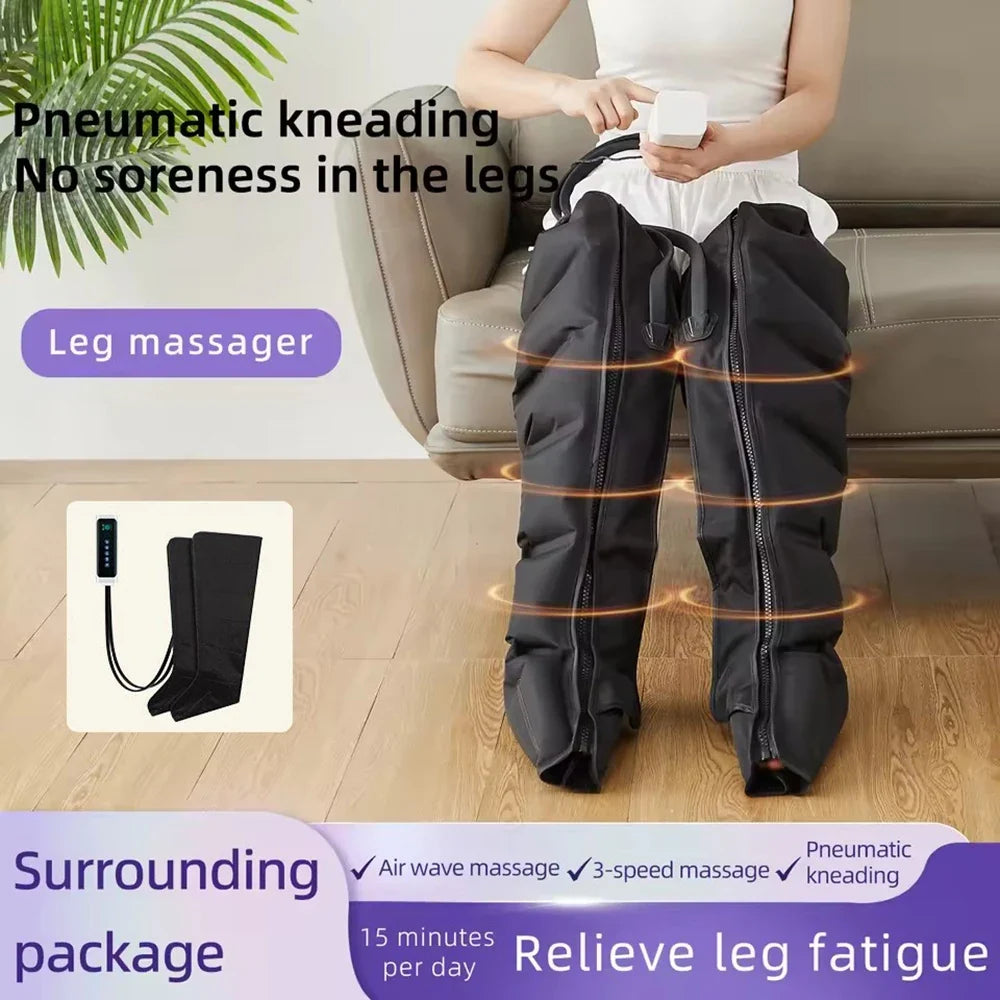 Leg Massager Boots with Air Compression | 6 Airbags for Foot, Calf & Knee, 3 Modes, 3 Intensities, LED Control