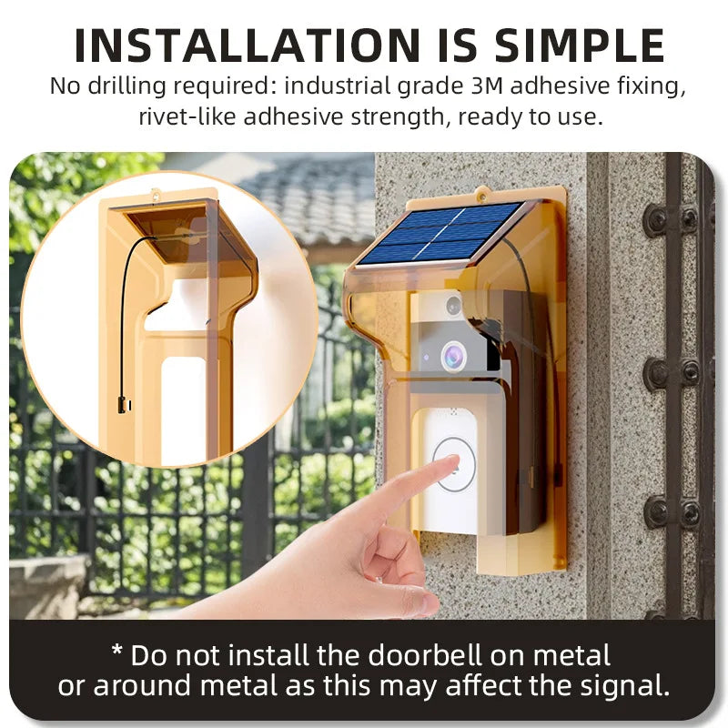 Wireless Solar-Powered Video Doorbell with HD and Night Vision