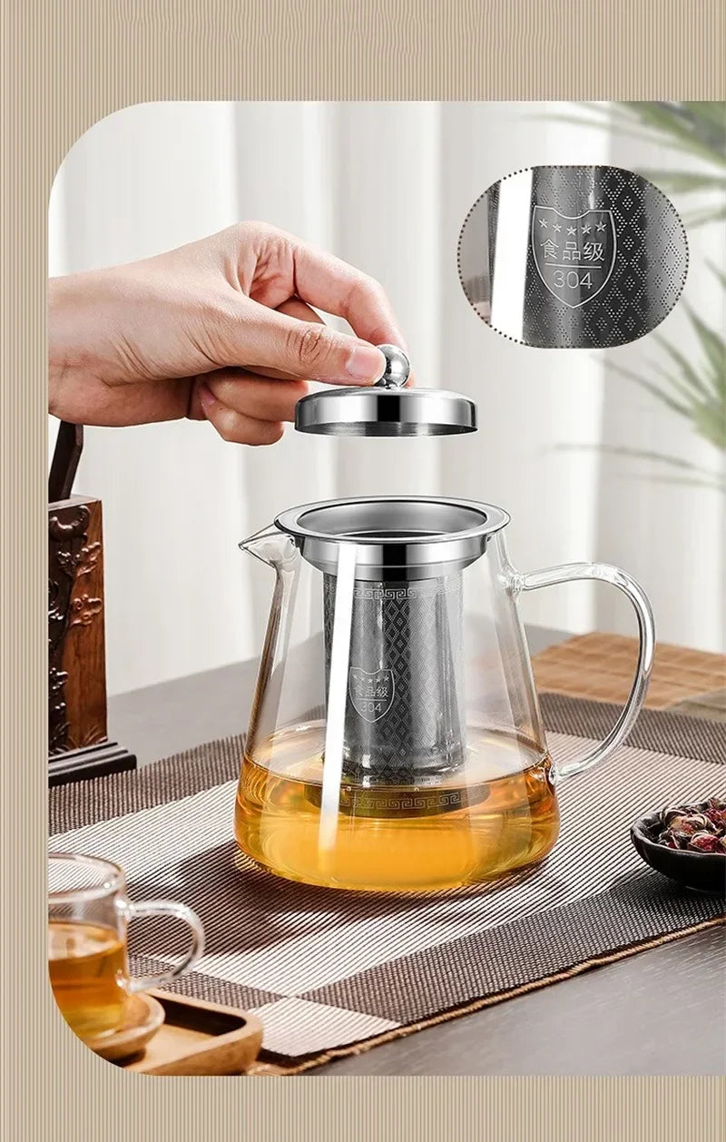 Heat-Resistant Glass Teapot 450ml-950ml with Stainless Steel Infuser for Kung Fu Tea, Puer and Oolong
