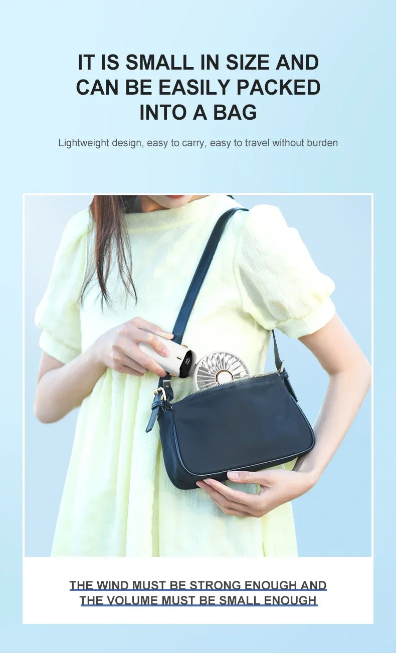 Portable Mini Fan 5000mAh – Wireless USB Rechargeable with Digital Screen and Phone Holder, 5-Speed Neck Hanging Design