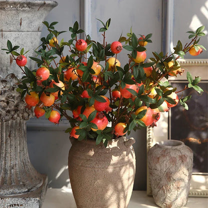 Set of 6 Faux Pomegranate Fruit Stems with Foliage