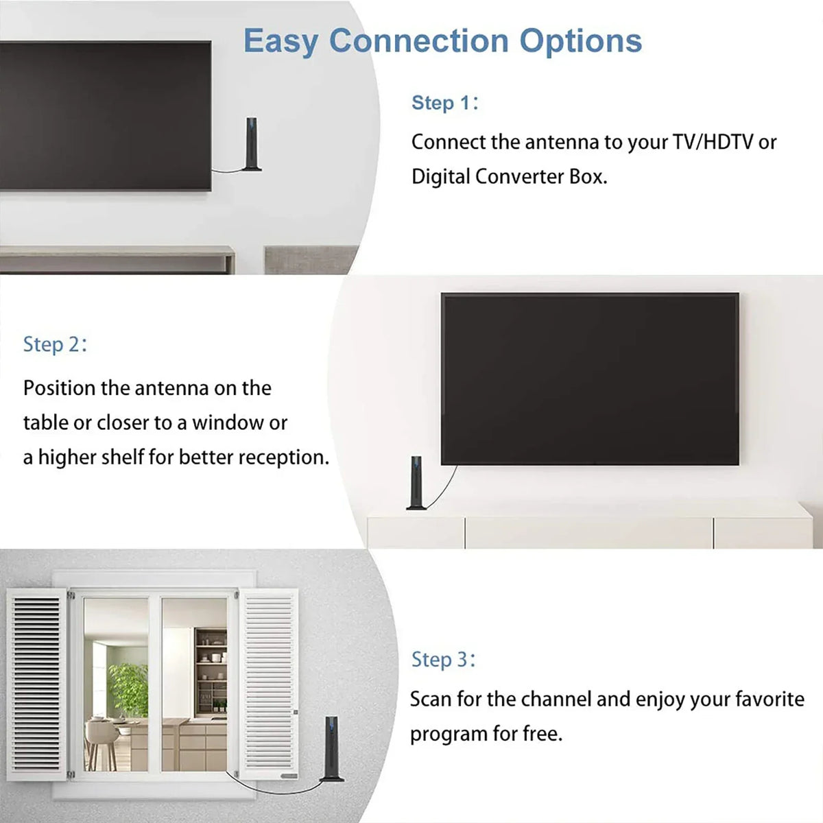 High-Definition Indoor TV Antenna with 120-Mile Range & Amplifier