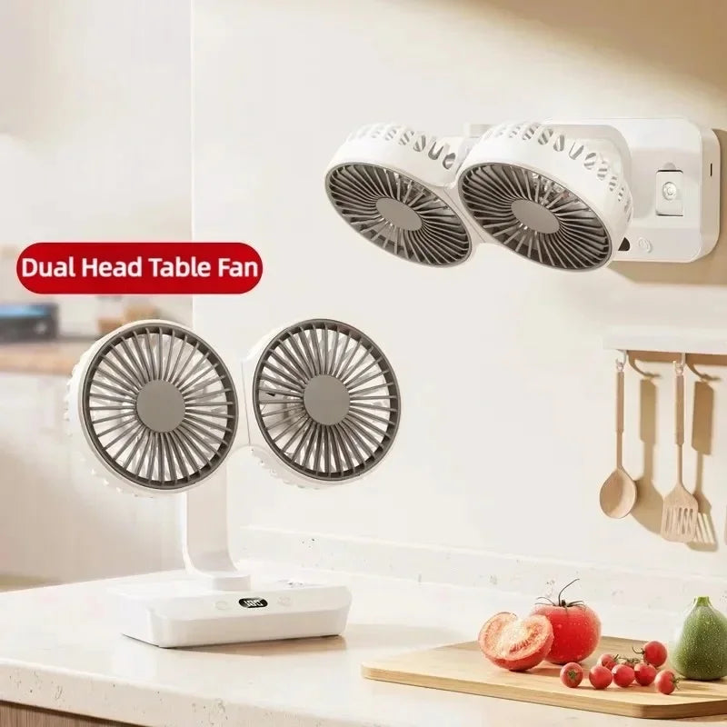 Portable Night Lamp with Adjustable Double-Head Table Fan