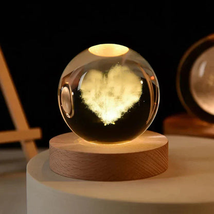 LED Starry Sky Projector with Wooden Base - 3D Crystal Night Light for Bedroom and Gifts