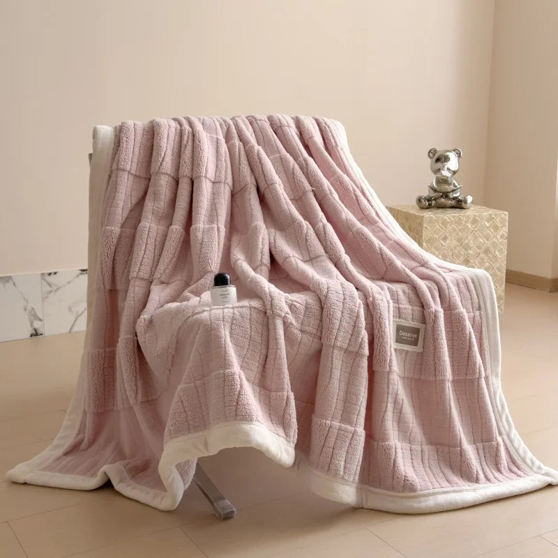 Reversible Velvet Comfort Blanket | Jacquard Coral Fleece Winter Throw | Soft, Warm & Luxurious for Sofa and Bed