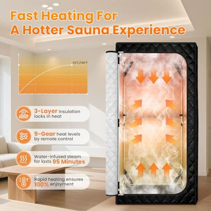 Full Size Home Steam Sauna Tent with 1300W Generator, Chair & Timer