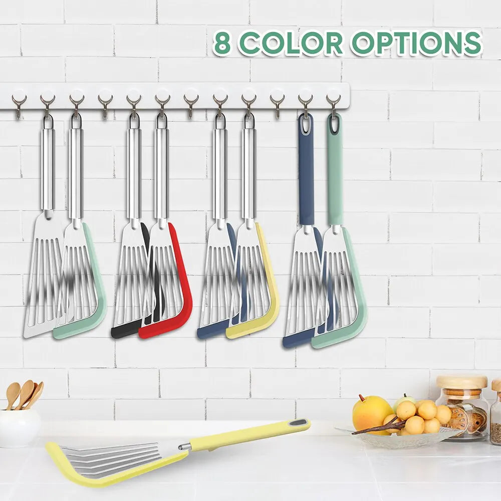 Silicone-Edged Slotted Turner - Heat-Resistant Stainless Steel Fish Spatula