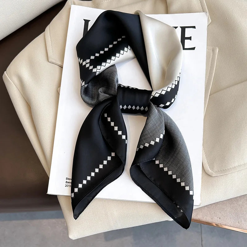 Silk Checkered Scarf with Charm