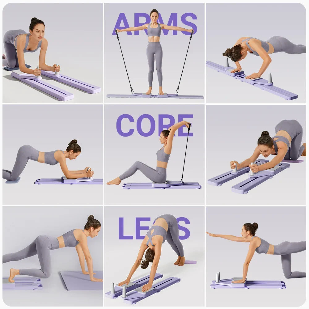 Core and Leg Workout Board with Resistance Bands, Knee Pads & Silent Rollers - 3-in-1 Ab Machine and Ski Trainer