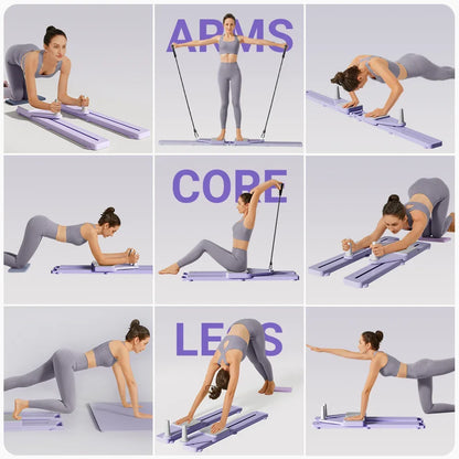 Core and Leg Workout Board with Resistance Bands, Knee Pads & Silent Rollers - 3-in-1 Ab Machine and Ski Trainer
