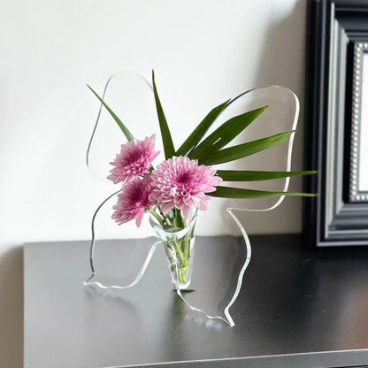 Clear Flower Vase with Artistic Butterfly Design