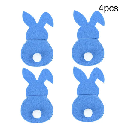 Easter Cutlery Holder Set - 4-Piece Bunny Design for Table Decoration