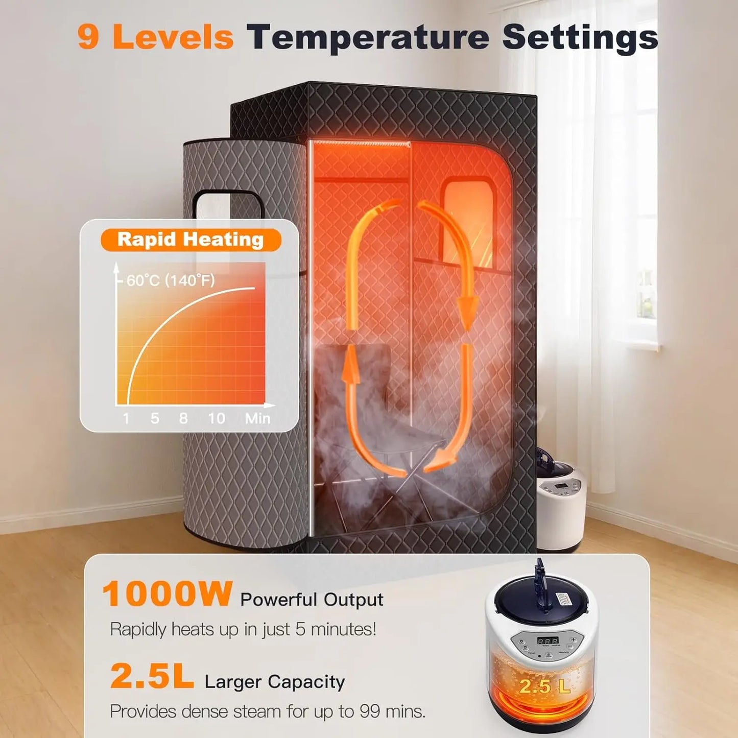 Infrared Home Sauna Tent with 2.5L Steam Generator, Chair, 9 Heat Settings & 99-Minute Timer