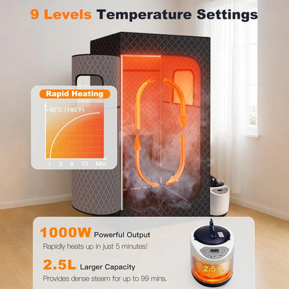 Infrared Home Sauna Tent with 2.5L Steam Generator, Chair, 9 Heat Settings & 99-Minute Timer