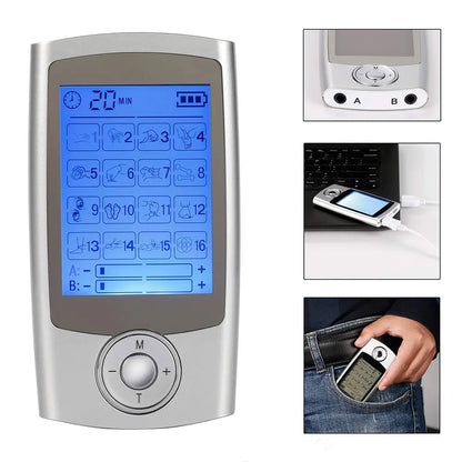 Rechargeable Muscle Stimulator with Dual-Channel TENS & EMS – 16 Modes, 10 Intensities