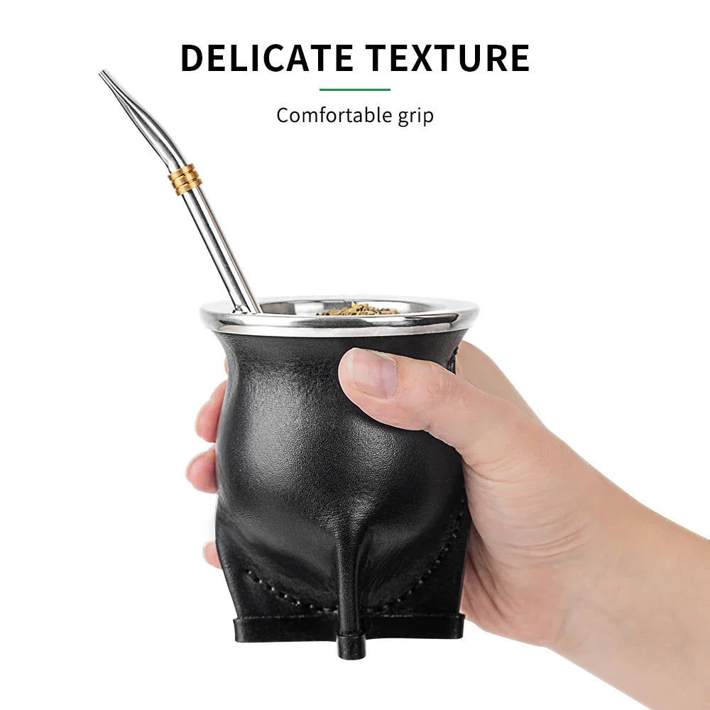 Porcelain Yerba Mate Gourd with Bombilla Straw and Cleaning Brush