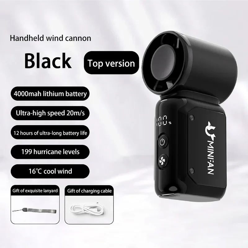 Portable USB-C Handheld Fan with 199 Speed Settings and 4000mAh Battery