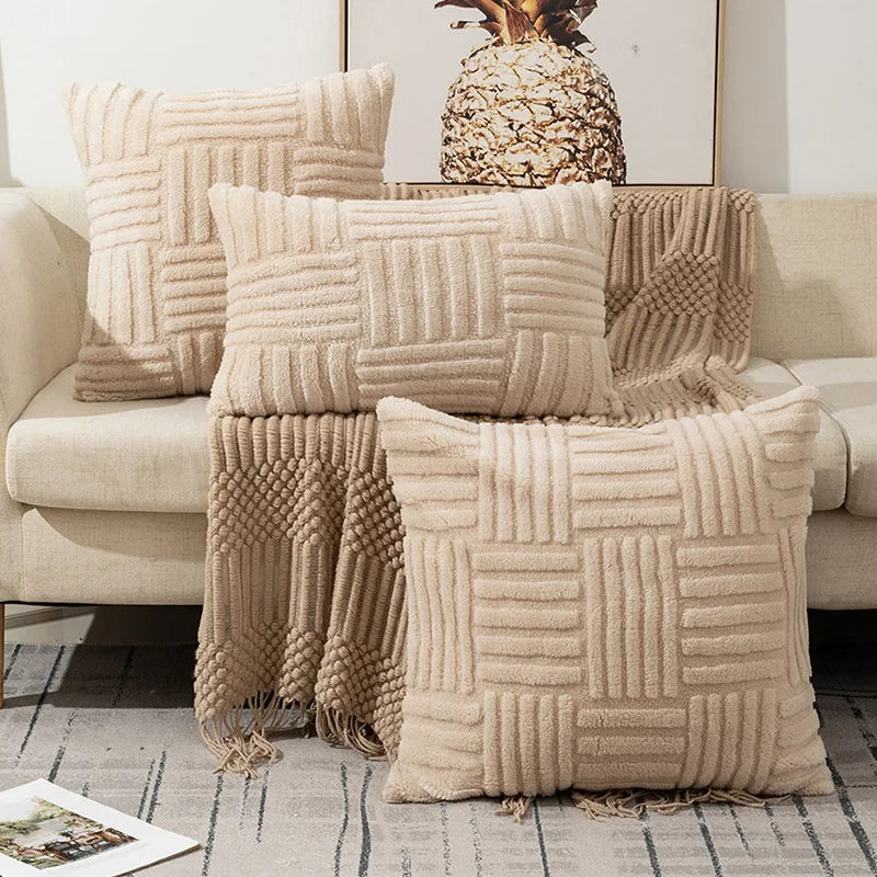 Boho Cream White Faux Fur Pillow Cover – Soft Plush Decorative Case for Sofa