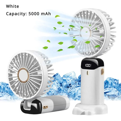 Portable Mini Fan 5000mAh – Wireless USB Rechargeable with Digital Screen and Phone Holder, 5-Speed Neck Hanging Design