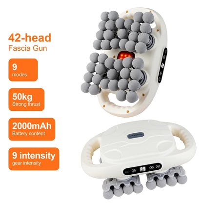 Deep Tissue Massage Gun with 42 Heads, Red Light Heat & Dual Handles - 9 Modes & Intensities