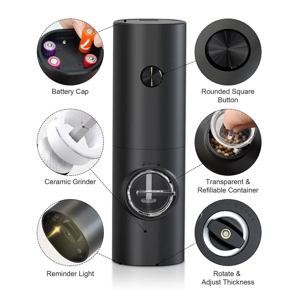 Set of 2 Electric Salt and Pepper Grinders with Adjustable Coarseness