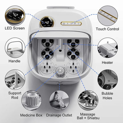 Foldable Foot Spa Massager with Heat, Bubbles, 4 Rollers & Timer