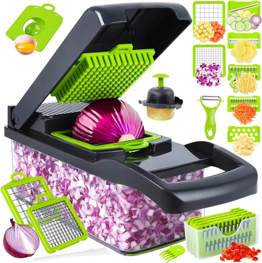 12-in-1 Vegetable Slicer with 7 Stainless Steel Blades, Non-Slip & BPA-Free