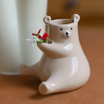 Floral Vase with Bear Design